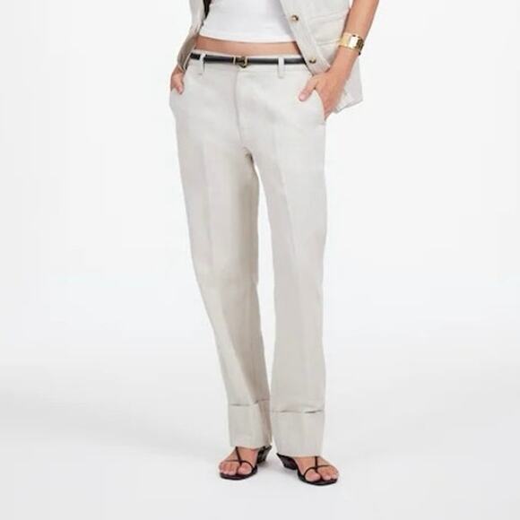 NWT Madewell The Dean Easy Linen Blend Cuffed Hem Twill Pant In Bone Size 30 - Picture 2 of 14